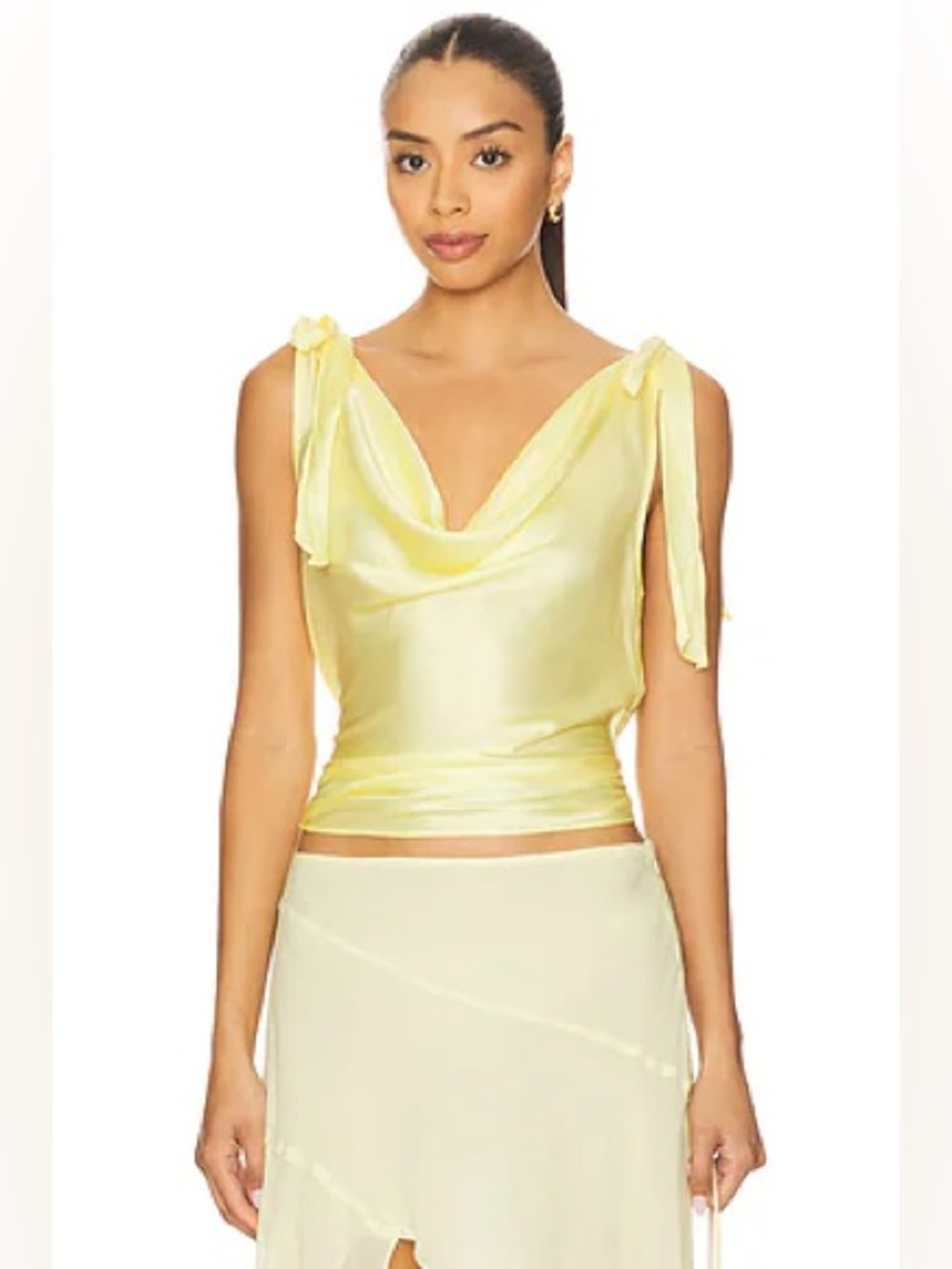 NEW ASTR THE LABEL Allexina Top Lemon Yellow Satin Size Small